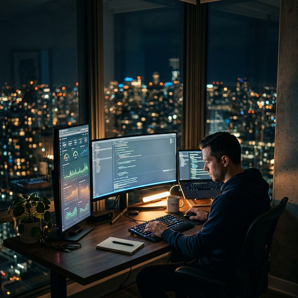 Founder working at night